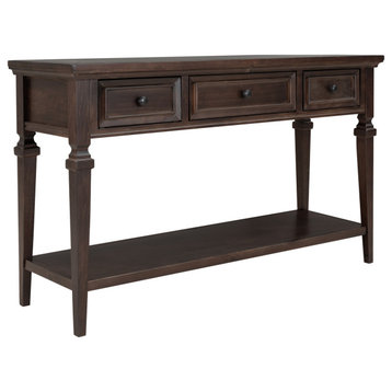 Vintage-Inspired Retro Style Console Table Three Top Drawers, Espresso