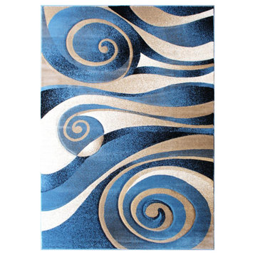 Coterie Collection 5' x 7' Modern Circular Patterned Indoor Area Rug - Blue...