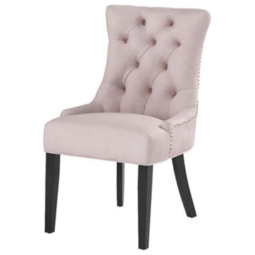 Set of 2 Dining Chair, Padded Seat With Button Tufted Back & Nailhead Trim, Pink