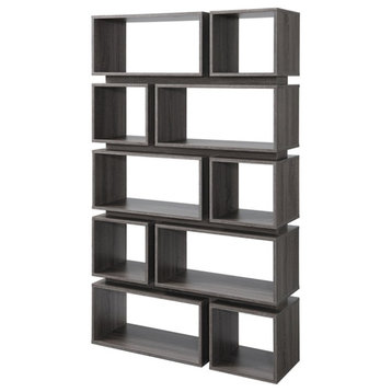 Bowery Hill Geometric Wood Bookcase in Distressed Gray