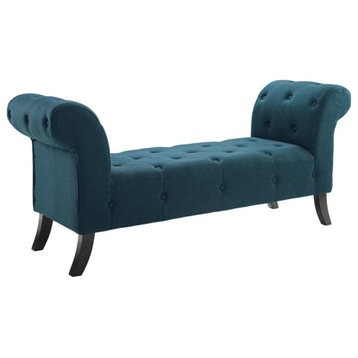 Abbott Blue Button Tufted Accent Upholstered Fabric Bench