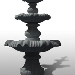 Large Classical 3-Tier Fountain in Charcoal Grey Granite - Outdoor Fountains And Ponds