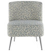 Fran Slipper Chair, Chrome/Blue Leopard Fabric