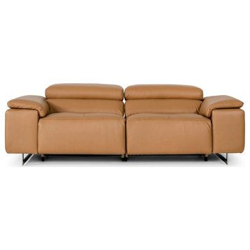 Amos Modern Cognac Leather Dual Reclining Sofa