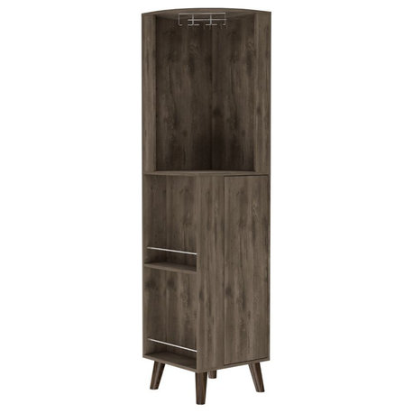 FM FURNITURE Quinn Corner Bar Cabinet Dark Brown Engineered Wood