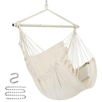 Hammock Chair Hanging Rope Swing, Hanging Chair with Pocket, Max 330 Lbs