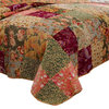 Kamet 3 Piece Fabric King Size Bedspread Set With Floral Prints, Multicolor