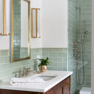 Green Bathroom Tiles with Handmade Tile Trim