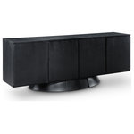 Meridian Furniture - Bellona Oak Veneer Sideboard/Buffet, Black - Store linens and serving pieces out of sight and out of mind in this Bellona black oak sideboard/buffet. The rich black finish adds a modern touch to this lovely sideboard, which rests on an oval base for added height. Open any of the four doors on this beautiful unit to find interior shelving to organize your items for easy access. An art deco design makes it an easy fit in both modern and traditional rooms, and the oak veneer construction ensures enduring beauty and enjoyment.
