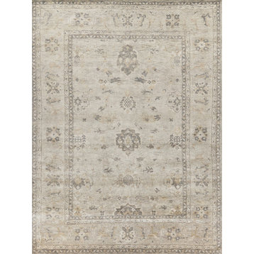 Antique Weave Oushak Hand-Knotted Wool Ivory/Brown Area Rug, 6'x9'