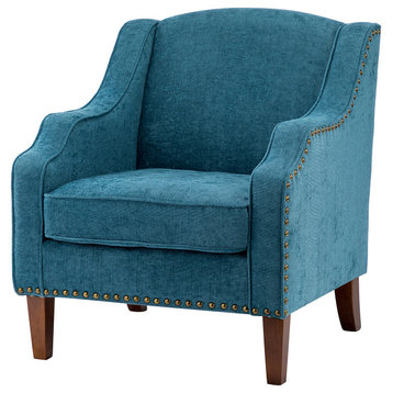34" Tall Comfort Bedroom Armchair with Solid Wood Legs, Blue