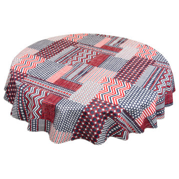 "Patriotic Stripe" 60" Round vinyl flannel backed tablecloth