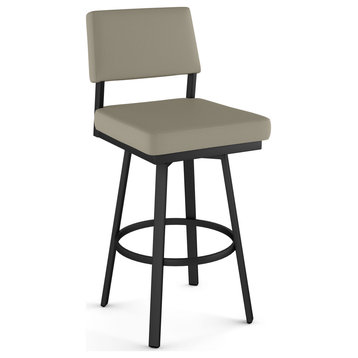 Avery Swivel Stool, Greige Faux Leather / Black Metal, Counter Height