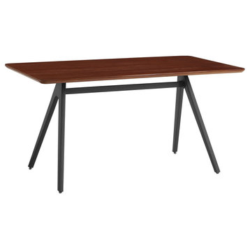 Industrial Dining Table, Angled Metal Legs With Warp Resistant MDF Wood Top