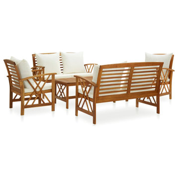 vidaXL Patio Furniture Set 5 Piece Bench Seat with Table Solid Acacia Wood