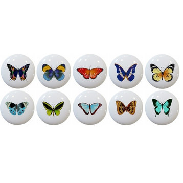 Set of 10 Butterfly Ceramic Cabinet Drawer Knobs