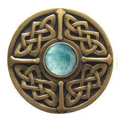 Inviting Home Inc. - Celtic Knob, Antique-Style Brass With Green Aventurine - Cabinet And Drawer Knobs