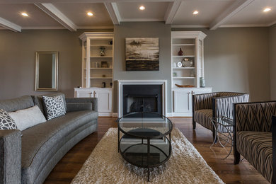 Living room - large traditional formal and open concept light wood floor living room idea in Louisville with beige walls, a standard fireplace and a tile fireplace