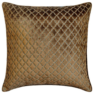 Brown Velvet, Geometric 18"x18" Throw Pillow Cover - Geolattice Brown