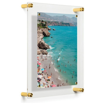 12"x 14" Single Panel Clear Acrylic Magnet Frame For 8"x10" Art, Gold Hardware