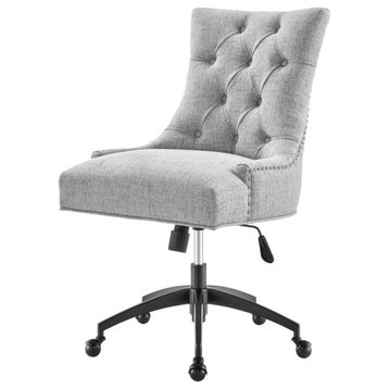 Modern Office Chair, Matte Black Base & Armless Padded Fabric Seat, Light Grey
