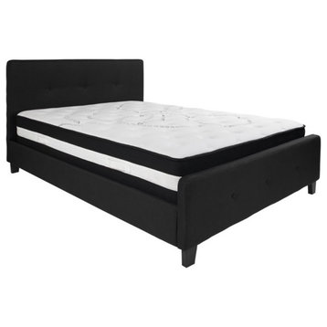 Tribeca Tufted Upholstered Platform Bed With Pocket Spring Mattress, Black Queen