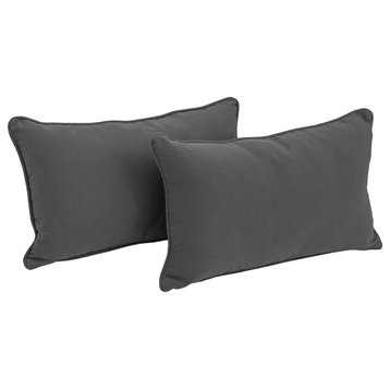 20"X12" Double-Corded Solid Twill Back Support Pillows, Set of 2, Steel Gray