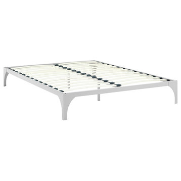 Modern Contemporary Urban King Size Platform Bed Frame, Silver, Metal Steel