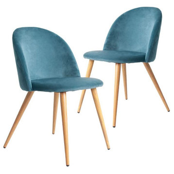 Mid Century Modern Kitchen Velvet Upholstered Dining Chair Set of 2