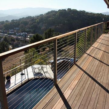 Cable Railing w/ Clay Aluminum Posts for Two-Story Deck System in Novato, CA