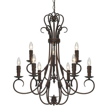 Homestead 9 Light Chandelier in Rubbed Bronze with Drip Candlesticks