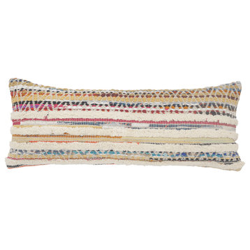 14" X 36" Multicolored Striped Zippered 100% Cotton Throw Pillow