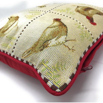 Farmhouse Rooster Hens Vintage Tapestry Cushion Throw Pillow Cover, 1-Piece