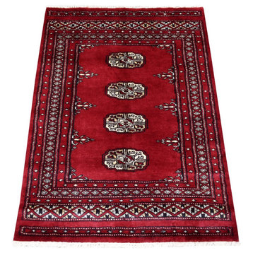 Extra Soft Wool Hand Knotted Mori Bokara Rich Red Rug, 2'6"x3'9"