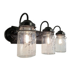 Bathroom Mason Jar Triple Vanity Wall Sconce Light, Oil Rubbed Bronze