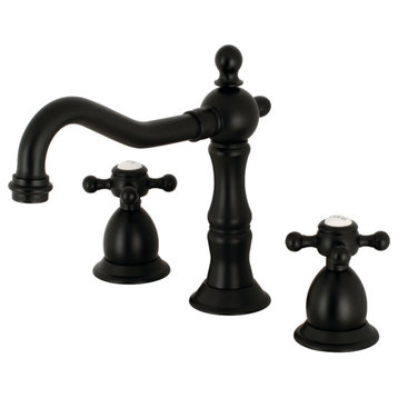Kingston Brass Widespread Bathroom Faucet With Brass Pop-Up, Matte Black