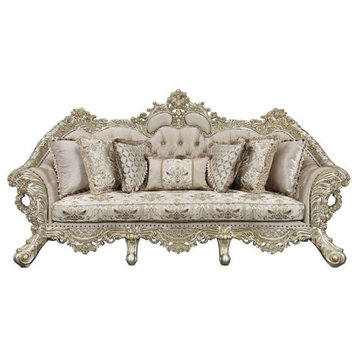 ACME Danae Sofa With7 Pillows, Fabric, Champagne and Gold Finish