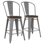 Atwater Living - Lainey 24" Metal Counter Stool With Wood Seat, Silver - The right seating can make your whole space feel more comfy and the Atwater Living 24-Inch Lainey Metal Counter Stool with Wood Seat is made just for that! Fitting perfectly with your kitchen counter or bar, the Lainey is designed with sturdy steel frame and stylishly distressed wood seats for a complete midcentury modern appeal. The metal backrest and the footrest provide extra support and seating comfort for everyone. Styled to complement both rustic farmhouse and urban industrial design homes, the Atwater Living Lainey Counter Stool will certainly make a great dining or conversation seat.