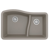 Karran Undermount Quartz 32" 60/40 Double Bowl Kitchen Sink, Concrete