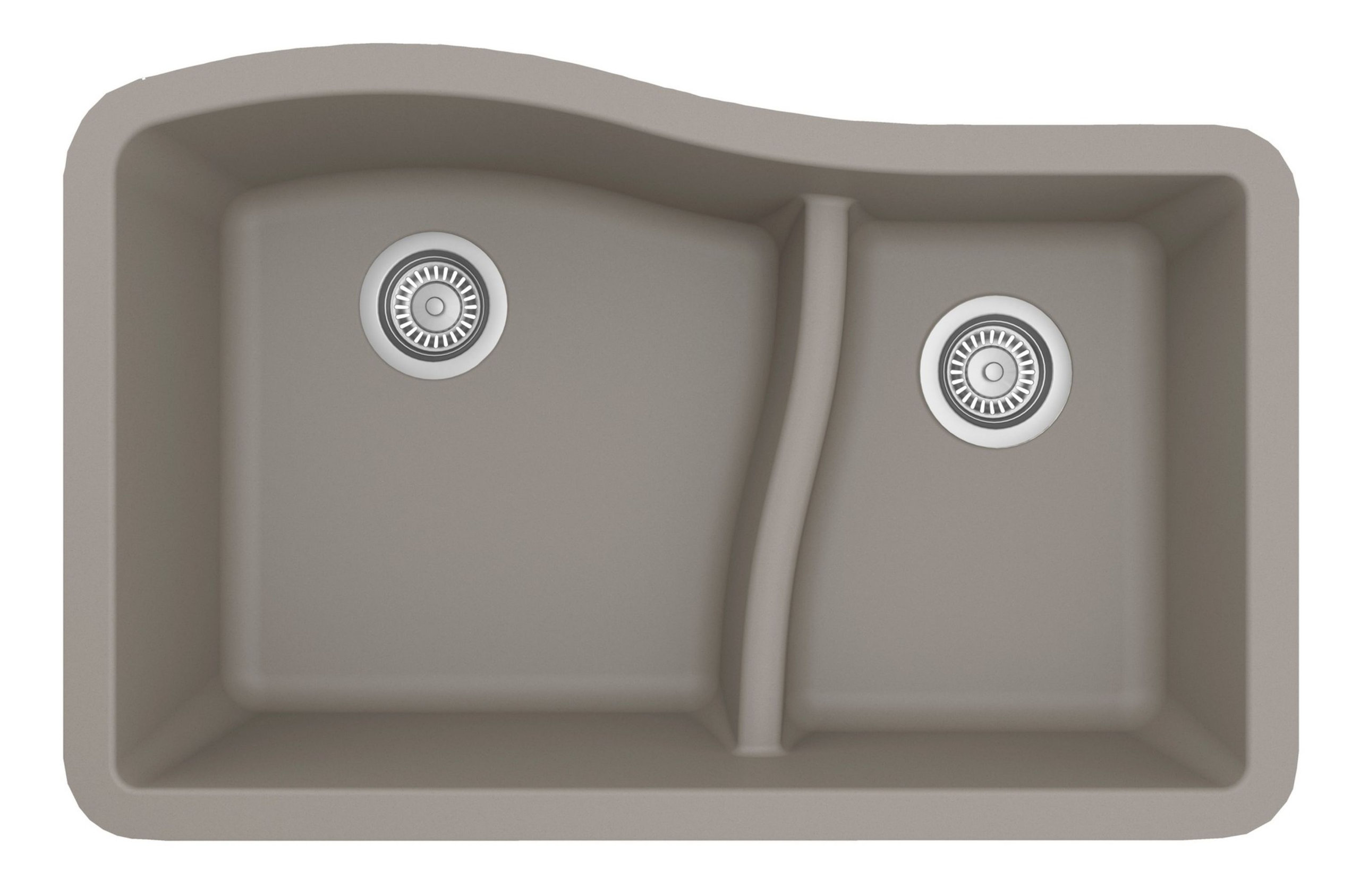 Karran Undermount Quartz 32" 60/40 Double Bowl Kitchen Sink, Concrete