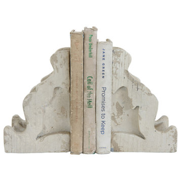 Distressed White Corbel Shaped Bookends, 2-Piece Set