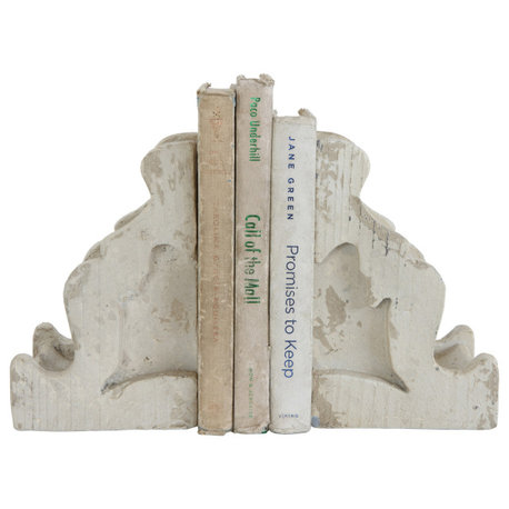 Distressed White Corbel Shaped Bookends, 2-Piece Set