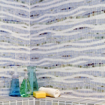 "Current" Ocean Wave Stone Mosaic Shower Stall