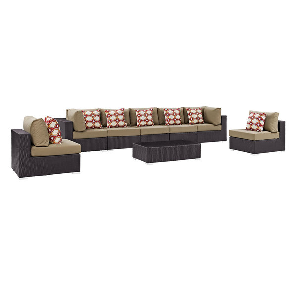 Convene 8-Piece Outdoor Wicker Rattan Sectional Set, Espresso Mocha