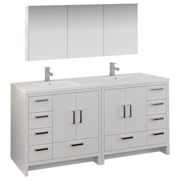 Fresca Imperia 72" Gloss White Double Sink Vanity With Medicine Cabinet