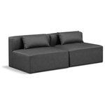 Meridian Furniture - Cube Upholstered Modular Sofa, Grey, 2-Piece: 2 Armless Chair, Vegan Leather - Elevate your space with the luxurious Cube Vegan Leather Modular Sofa. This modular sofa exudes modern elegance, charm, and comfort making it a perfect addition to any contemporary living space. Its clean lines and cube shape are reminiscent of minimalist design, while the plush charcoal grey vegan leather upholstery adds a touch of luxury and sophistication. The chair's versatile construction and geometric aesthetic seamlessly integrate into various design styles, from sleek living rooms to chic home offices, embodying the essence of modern design and creating a sense of order and tranquility in your space.