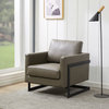 LeisureMod Lincoln Modern Leather Arm Chair With Black Steel Frame, Gray