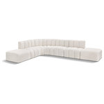 Meridian Furniture - Arc Boucle Fabric Upholstered 7-Pc. L-Shaped Modular Sectional, Cream - Give your living room or den the perfect blend of style and versatility with this Arc boucle fabric curved modular Sectional. Part of the Arc modular furniture collection, this Sectional comes upholstered in rich cream boucle fabric and features deep channel tufting that adds a touch of luxury while enhancing comfort and support. A seamless combination of form and function, this chair can be used with other Arc pieces to create a myriad of configurations in your well-curated room.