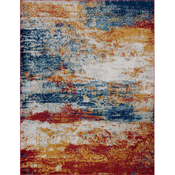 Flint Contemporary Abstract Multi-color Rectangle Area Rug, 5'x7'