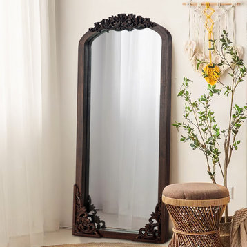 Wooden Arched Full Length Mirror,Vintage Carved Wall Mirror, Gold, 30"x69", Charcoal, 21"x64"